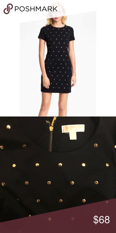 michael kors black dress with gold studs|michael kors black pleated dress.